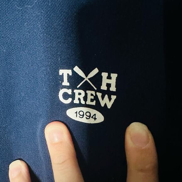 Vintage Tommy Hilfiger Navy Rugby Style Collared Crew Neck Shirt size Medium - Picture 7 of 9